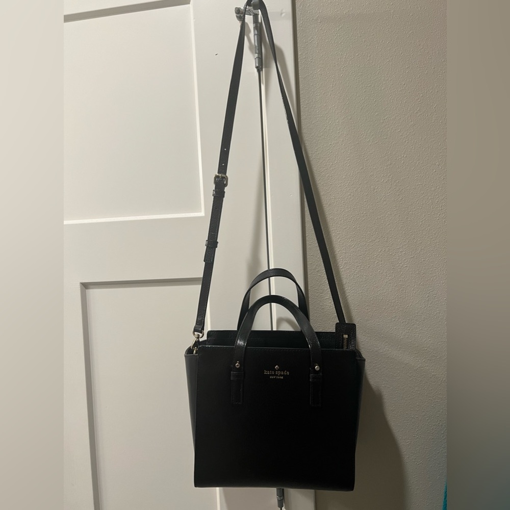 Kate Spade Black Leather Crossbody Midsize Tote Bag